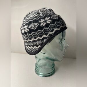 Vintage Eisbär Beanie Hat Cap Eistor Knit Merino Wool Black White Nordic Star